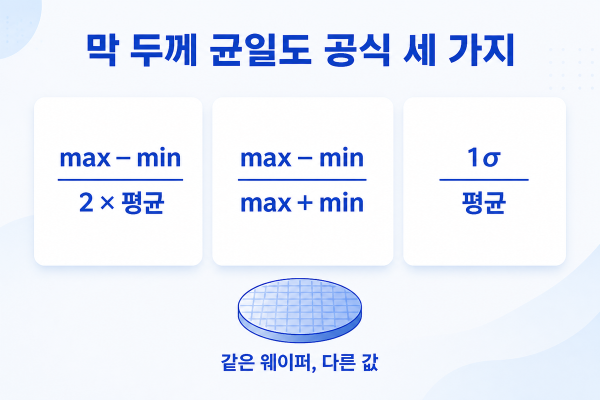 막 두께 균일도 공식 — 그 % 는 어떤 식에서 나왔나