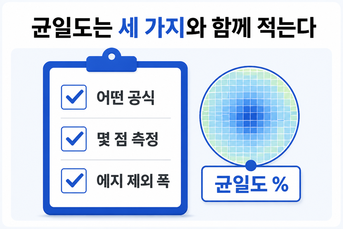 균일도 보고 체크리스트 — 어떤 공식, 몇 점 측정, 에지 제외 폭