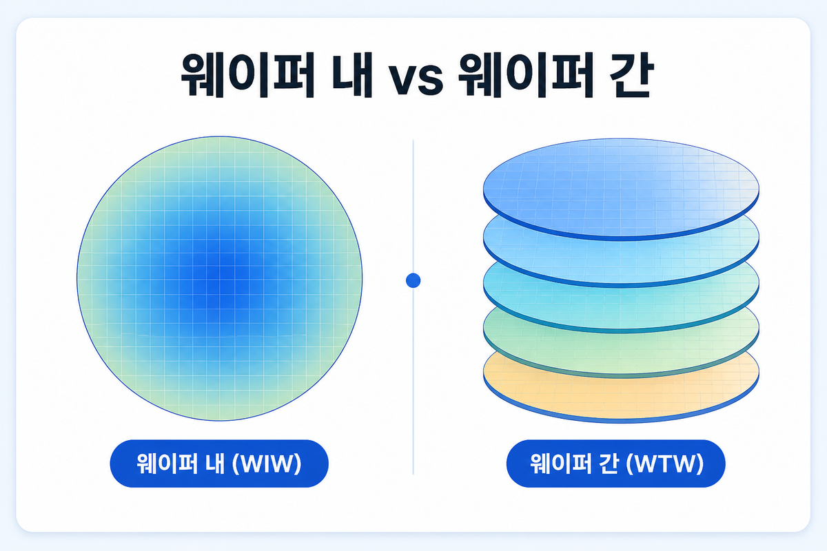웨이퍼 한 장 안의 균일도와 여러 장 사이의 편차 비교