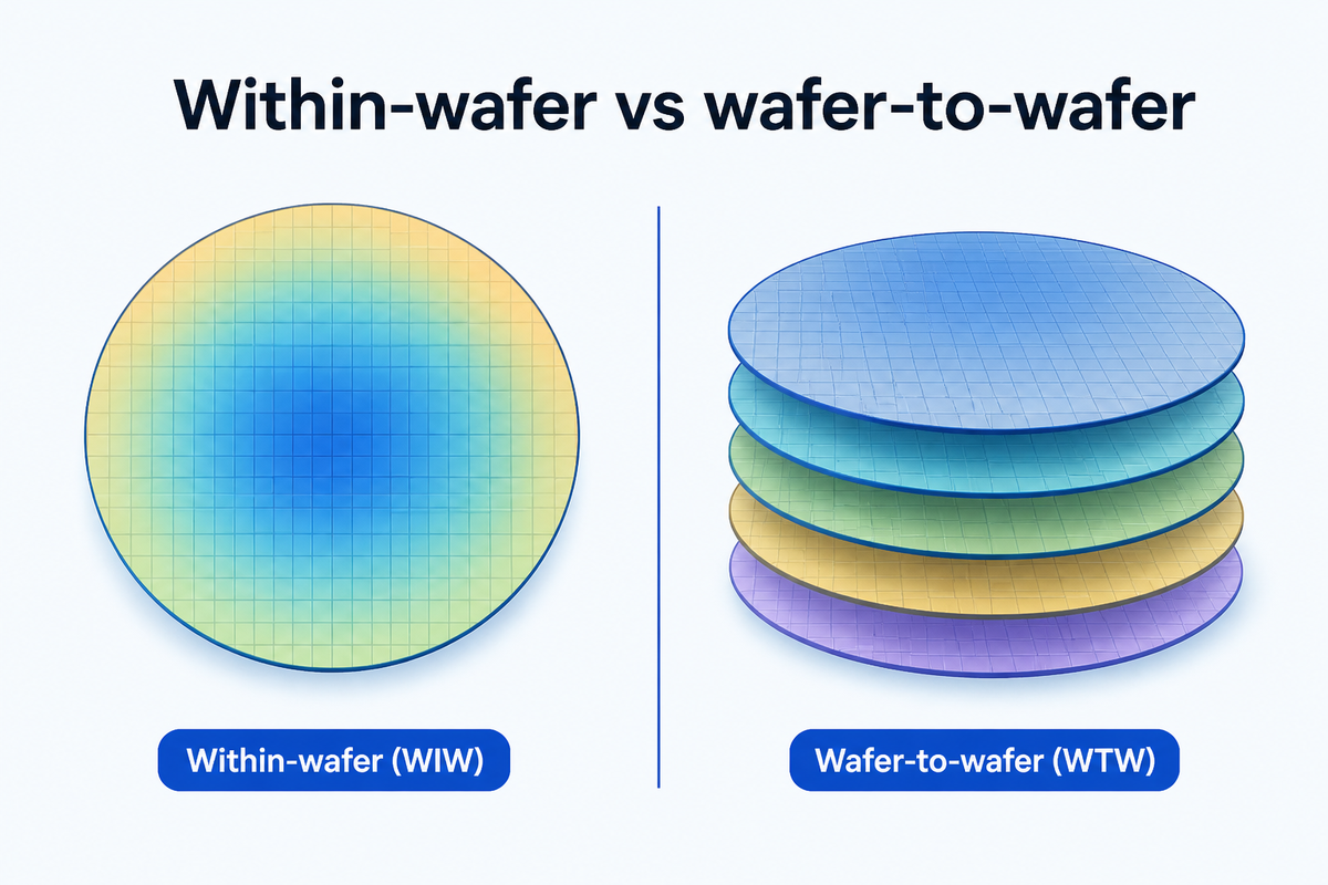 Within-wafer uniformity on one wafer versus wafer-to-wafer variation across a stack of wafers